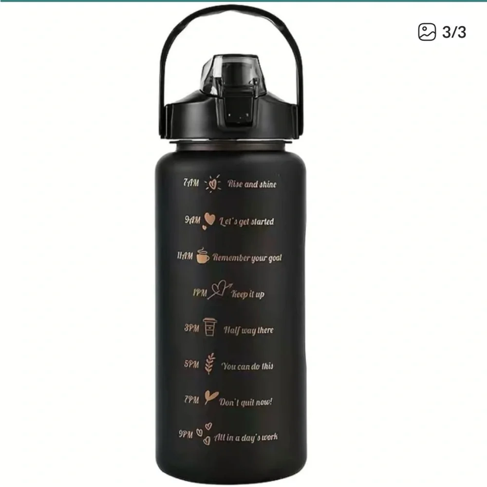 MOTIVATIONAL WATER BOTTLES w/QUOTES 3 PIECE SET NIP BLACK/GOLD 3 DIFFERENT SIZES